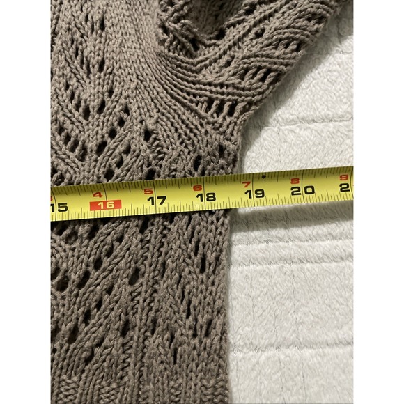 Eddie Bauer Cardigan Sweater Open Knit Tan Linen Blend Button Boho Women's M - Picture 8 of 9